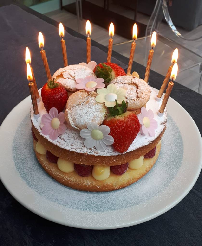 Lemon and raspberry birthday cake
